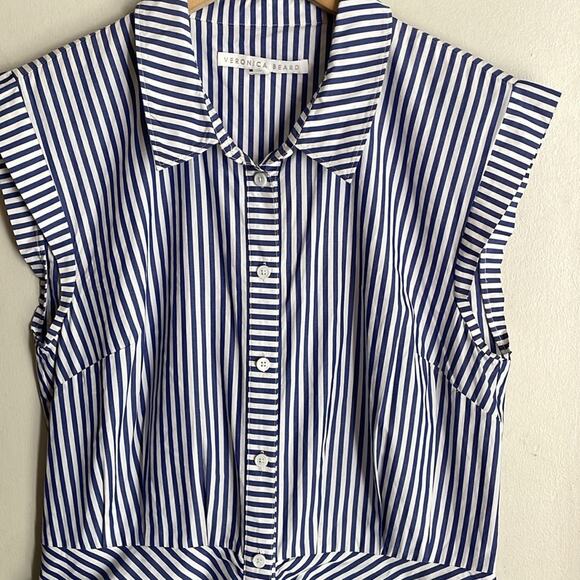 Veronica Beard Bell Bottom Ruched Striped Shirtdress - Picture 4 of 15